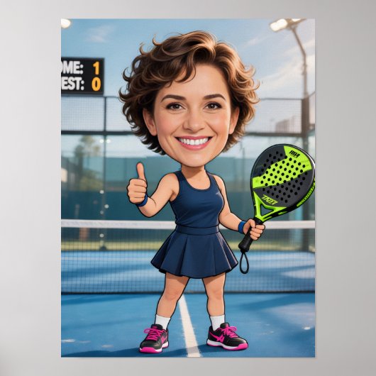 Personalisierte Paddle/Pickleball-Star-Karikaturku Poster (Vorne)