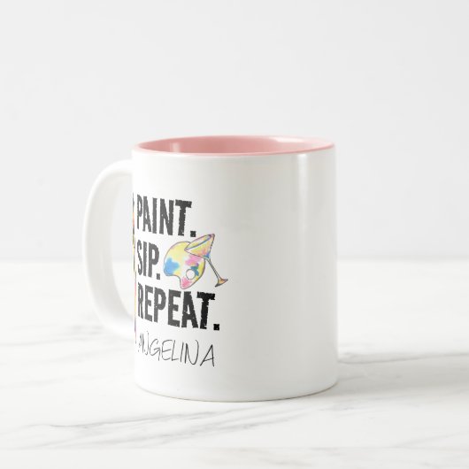 Personalisierte Paint and Sip Birthday Party Zweifarbige Tasse (Vorderseite Links)