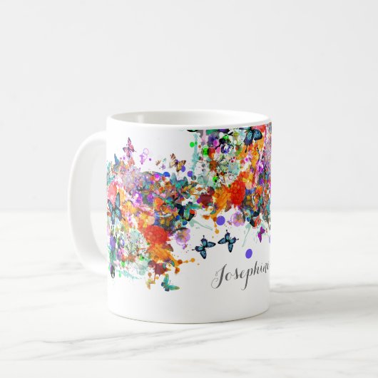 Personalisierte Paint splash Butterfliegen Pop Art Kaffeetasse (Vorderseite Links)