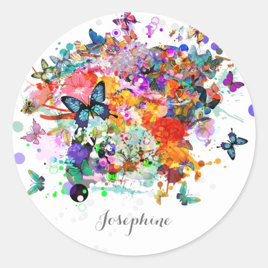 Personalisierte Paint splash Butterfliegen Pop Art Runder Aufkleber (Vorderseite)