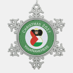 Personalisierte palästinensische Engel-Weihnachtsf Schneeflocken Zinn-Ornament