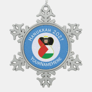 Personalisierte palästinensische Engels-Hanukkah-F Schneeflocken Zinn-Ornament