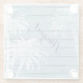 Personalisierte Palmenbäume am rustikalen Holzstra Glasuntersetzer (Rückseite)