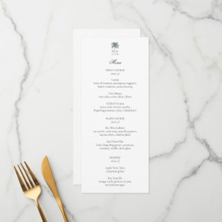 Personalisierte Palmenstrand-Hochzeitsmenü Elegant Menükarte