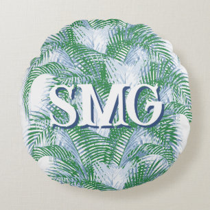 Personalisierte Palmwedel in Schiefer und Grün Rundes Kissen