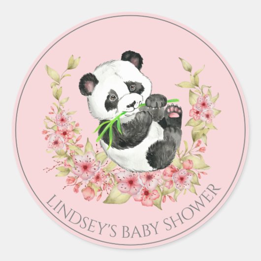 Personalisierte Panda Bear Floral Baby Dusche Runder Aufkleber (Vorderseite)