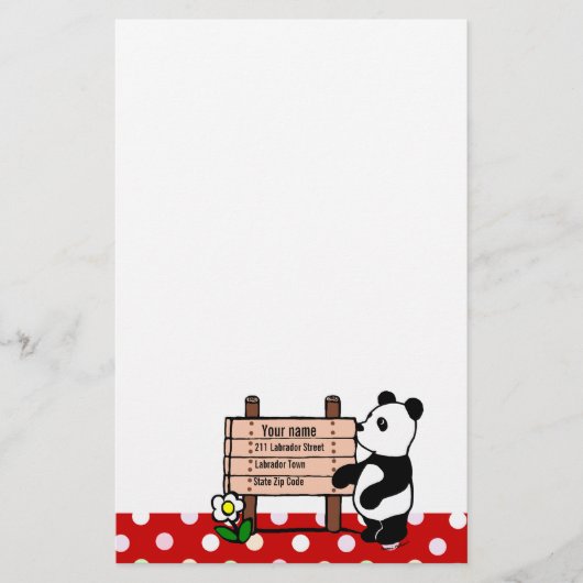 Personalisierte Panda-Cartoon-und Polka-Punkte Briefpapier (Vorderseite)