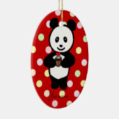 Personalisierte Panda-Cartoon-und Polka-Punkte Keramik Ornament (Rechts)