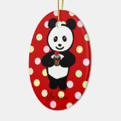 Personalisierte Panda-Cartoon-und Polka-Punkte Keramik Ornament (Links)