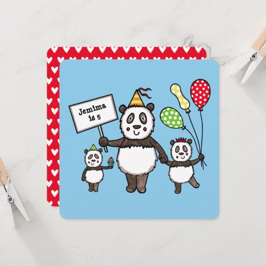 Personalisierte Panda Party Kid's Geburtstagseinla (Vorderseite/Rückseite Beispiel)