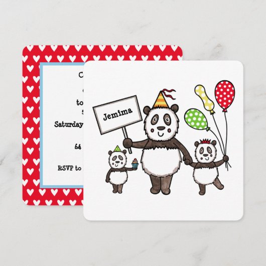 Personalisierte Panda Party Kid's Geburtstagseinla (Vorne/Hinten)