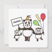 Personalisierte Panda Party Kid's Geburtstagseinla (Vorderseite)