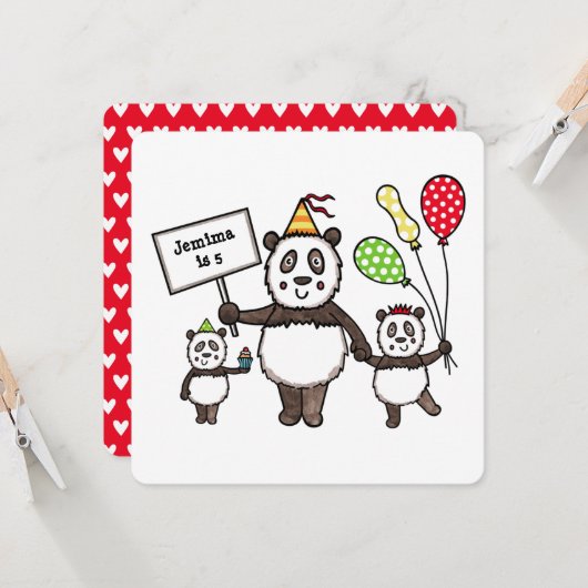 Personalisierte Panda Party Kid's Geburtstagseinla (Vorderseite/Rückseite Beispiel)