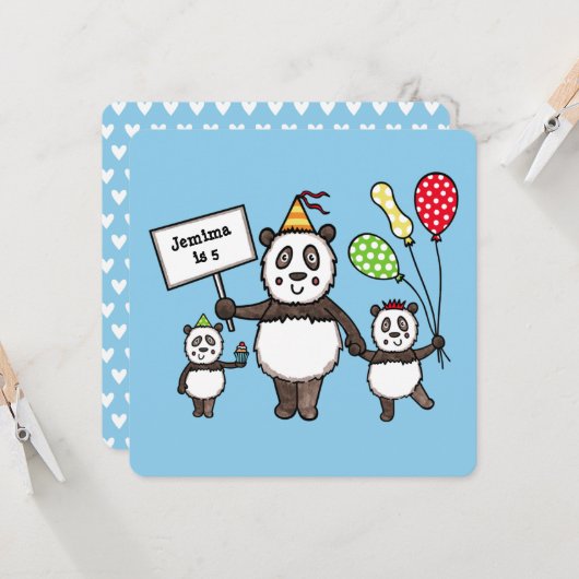 Personalisierte Panda Party Kid's Geburtstagseinla (Vorderseite/Rückseite Beispiel)