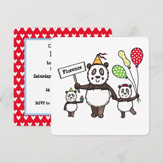 Personalisierte Panda Party Kid's Geburtstagseinla (Vorne/Hinten)
