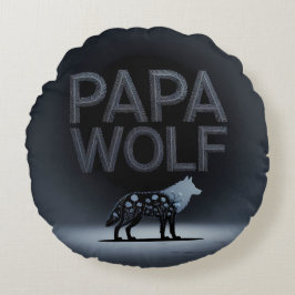 Personalisierte Papa-Wolf-Natur-Silhouette Rundes Kissen
