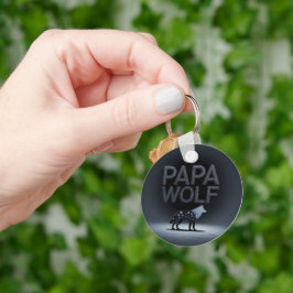Personalisierte Papa-Wolf-Natur-Silhouette Schlüsselanhänger