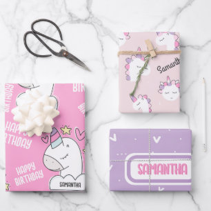 Personalisierte Papierfolien für Girl Unicorn Geschenkpapier Set