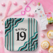 Personalisierte Papierplatte aquamarin und schwarz Pappteller (Party)