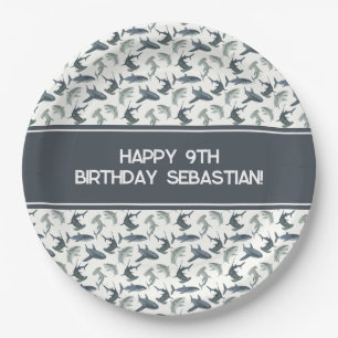 Personalisierte Papierplatte   Aquarellhaie Pappteller