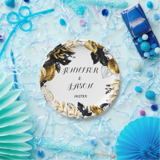 Personalisierte Papierplatte aus Gold und Schwarz- Pappteller (Party)