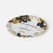 Personalisierte Papierplatte aus Gold und Schwarz- Pappteller (Schrägansicht)