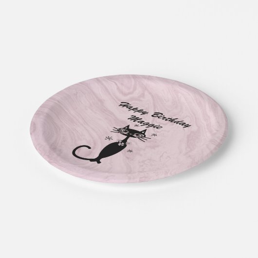 Personalisierte Papierplatte der rosa Retro-Atomka Pappteller (Schrägansicht)