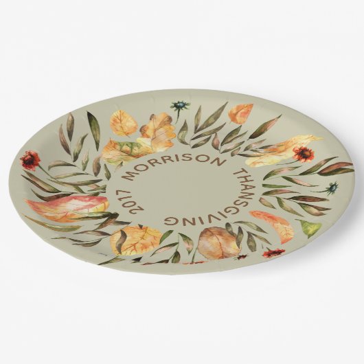 Personalisierte Papiertafel aus Herbst Pappteller (Schrägansicht)