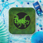 Personalisierte Papiertafel für grüne Dinosaurier Pappteller (Party)