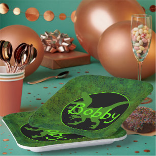 Personalisierte Papiertafel für grüne Dinosaurier Pappteller