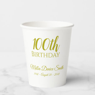 Personalisierte Papiertassen zum 100. Geburtstag Pappbecher