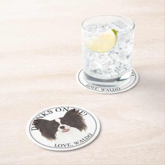 Personalisierte Papillon-Hochzeit Runder Pappuntersetzer (Vor Ort)