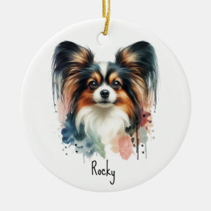 Personalisierte Papillon-Hunde-Wasserfarbenkunst Keramik Ornament
