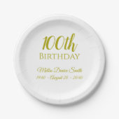 Personalisierte Pappteller zum 100. Geburtstag (Vorderseite)