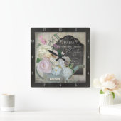 Personalisierte Paris-Blumen-Pfingstrosen-Vintage Quadratische Wanduhr (Zuhause)