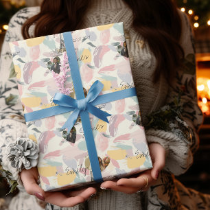 Personalisierte Pariser Romanze mit Fotos & Namen Geschenkpapier