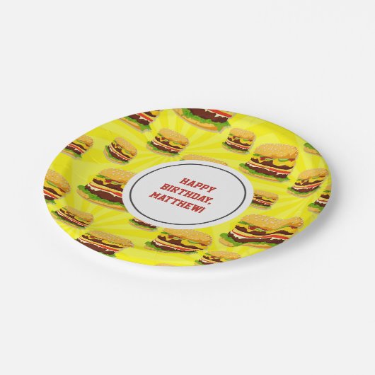 Personalisierte Party-Papiere für Käseseburger Tel Pappteller (Schrägansicht)