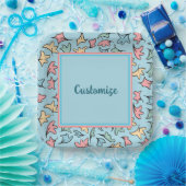 Personalisierte Pastel-Blätter Blau Pappteller (Party)