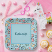 Personalisierte Pastel-Blätter Blau Pappteller (Party)