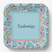 Personalisierte Pastel-Blätter Blau Pappteller (Vorderseite)