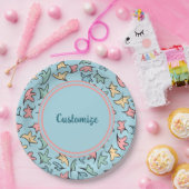 Personalisierte Pastel-Blätter Blau Pappteller (Party)