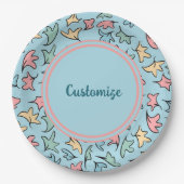 Personalisierte Pastel-Blätter Blau Pappteller (Vorderseite)