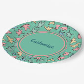 Personalisierte Pastel-Blätter grün Pappteller (Schrägansicht)