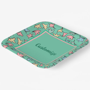 Personalisierte Pastel-Blätter grün Pappteller