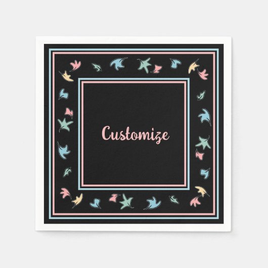 Personalisierte Pastel-Blätter Schwarz Serviette (Vorderseite)