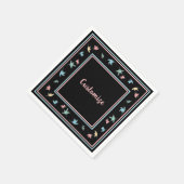 Personalisierte Pastel-Blätter Schwarz Serviette (Ecke)