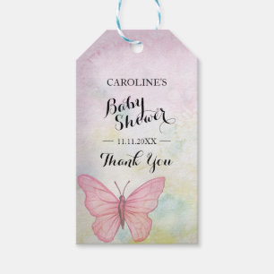 Personalisierte Pastel Butterfly Pink Babydusche Geschenkanhänger