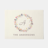 Personalisierte Pastel Floral Wreath Monogram Fußmatte (Vorderseite)