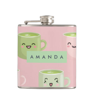 Personalisierte Pastel Kawaii Matcha Teemuster Flachmann