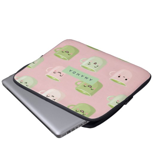 Personalisierte Pastel Kawaii Matcha Teemuster Laptopschutzhülle (Vorne Knopf)